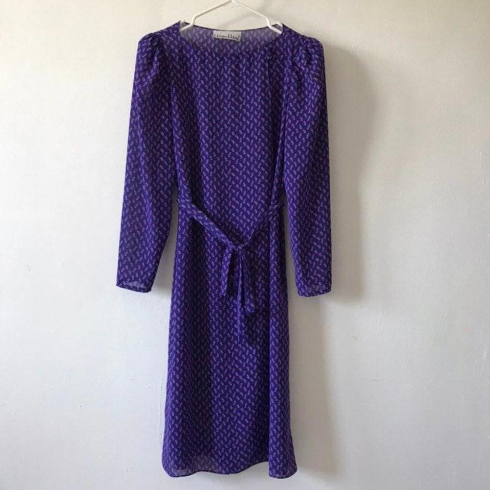 Vintage Purple Sheer Dress, Long Sleeve, 1980s Alison Peters